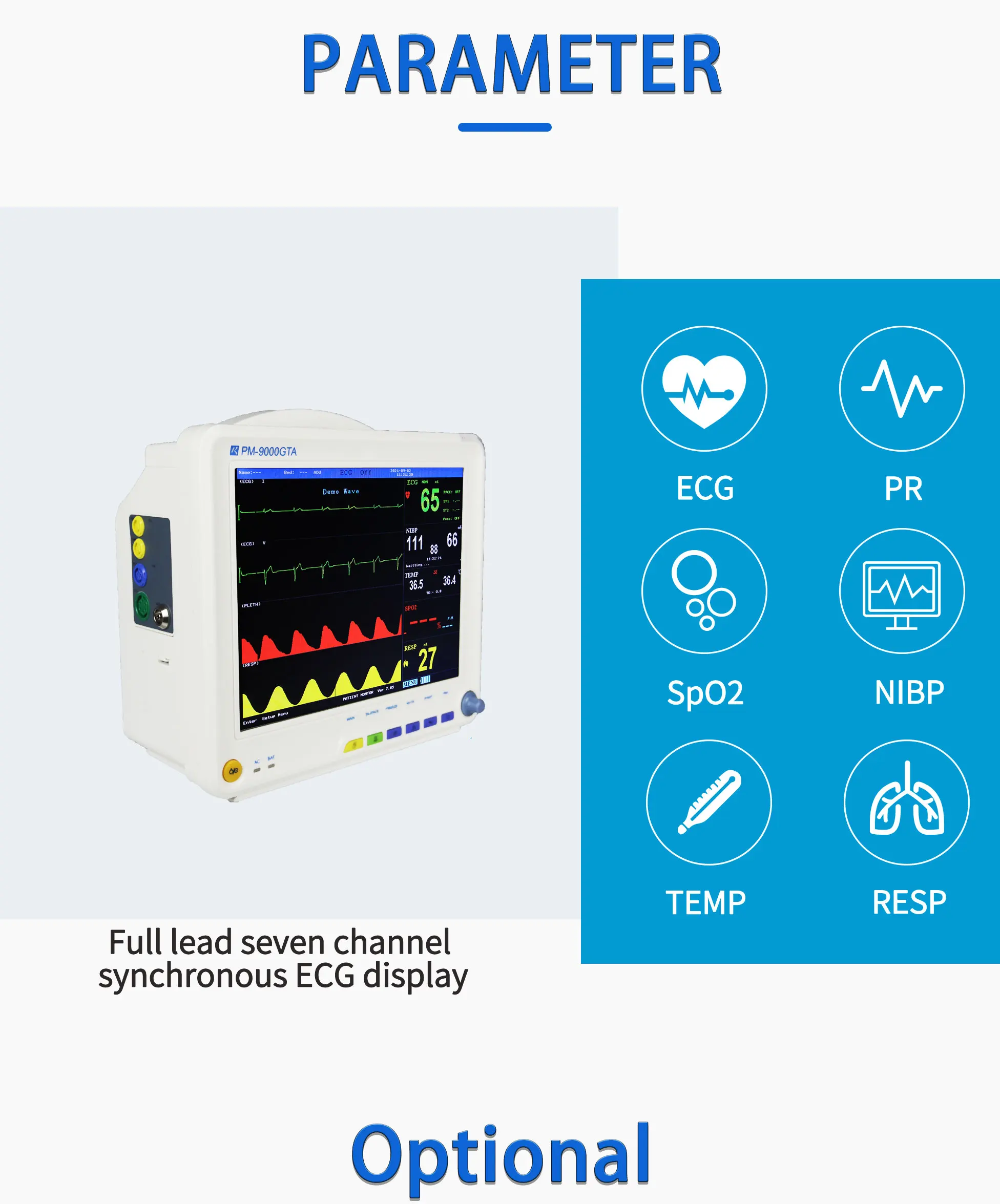 Class II Multi Parameter Patient Monitor with 1 Year Warranty and 2 Years Shelf Life