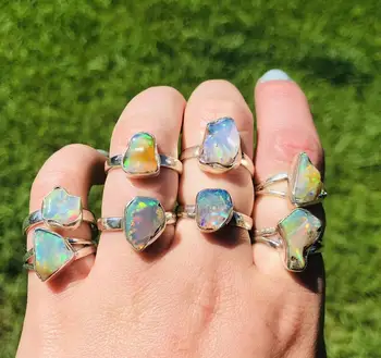 Raw Beautiful Natural Ethiopian Opal Stone Raw Rough Gemstone Ring for Him and Her - Wholesale Silver Jewelry Factory from India