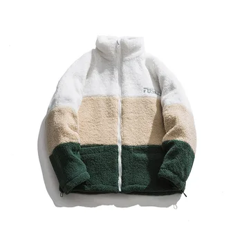 Custom logo embroidered thick Sherpa sheep lamb wool premium zip up men fleece jackets