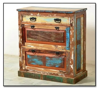 Vintage industrial old recycled wood furniture chest of drawer cabinet living room furniture