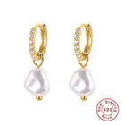 925 Silver Earrings Silverearrings HYH 925 Silver Baroque Pearl Cz Huggie Earrings