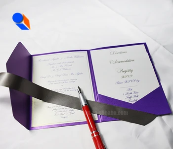 Fold envelope gold foil purple traditional wedding invitations cards