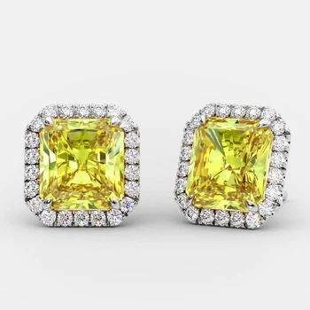 Custom Luxury Crystal Citrine Yellow Gemstone Cubic Zirconia Square Geometry Earrings Women Jewelry 925 Sterling Silver Earrings