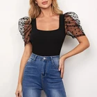 Puff Sleeve Puff Sleeve Tops Women Summer Clothes Custom Black Fashion Top Trendy Blouse Dot Puff Sleeve Tops
