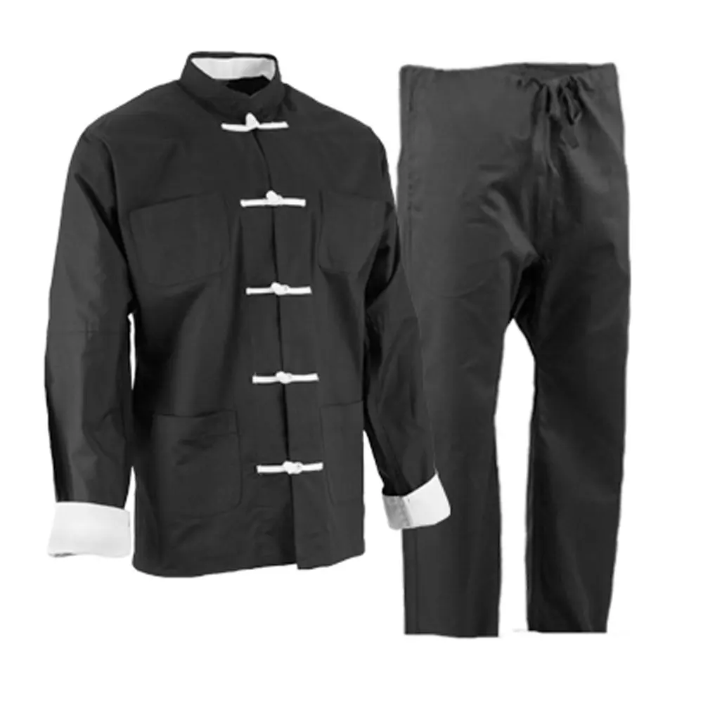 Men's Kung Fu Suit Meditation Suit Roll-Up Sleeve Frog Button Shirt Pants Outfit 