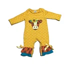 Baby GirlyMax Spring Winter Baby Girls Sunflower Cow Embroidered Romper Infant Toddler Mustard Romper