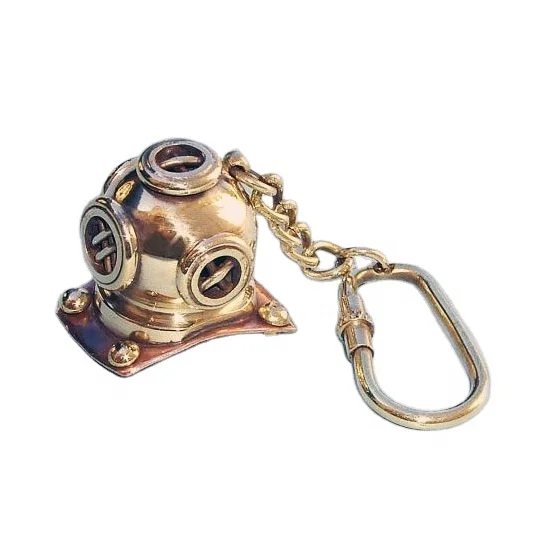 Marine Brass Diving Helmet Key Chain Vintage Maritime Divers Helmet Key Ring 