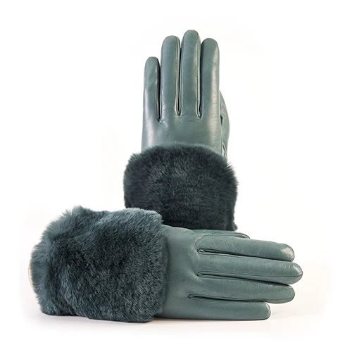Made In Italy Women's Classic Nappa Leather Light Green Gloves With Real  Fur - Buy Leather Gloves,Women Gloves,Animal Fur Product on 