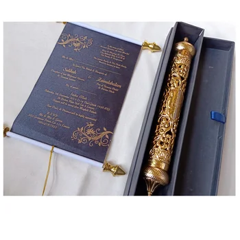 custom made Golden scroll invitation with Box and custom silk screen printed text or gold foil stamped texts with