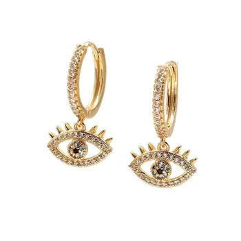 2021 New Arrival Micro Zirconia Pave Eyes Type CZ Brass Gold Plated Hoop Earrings