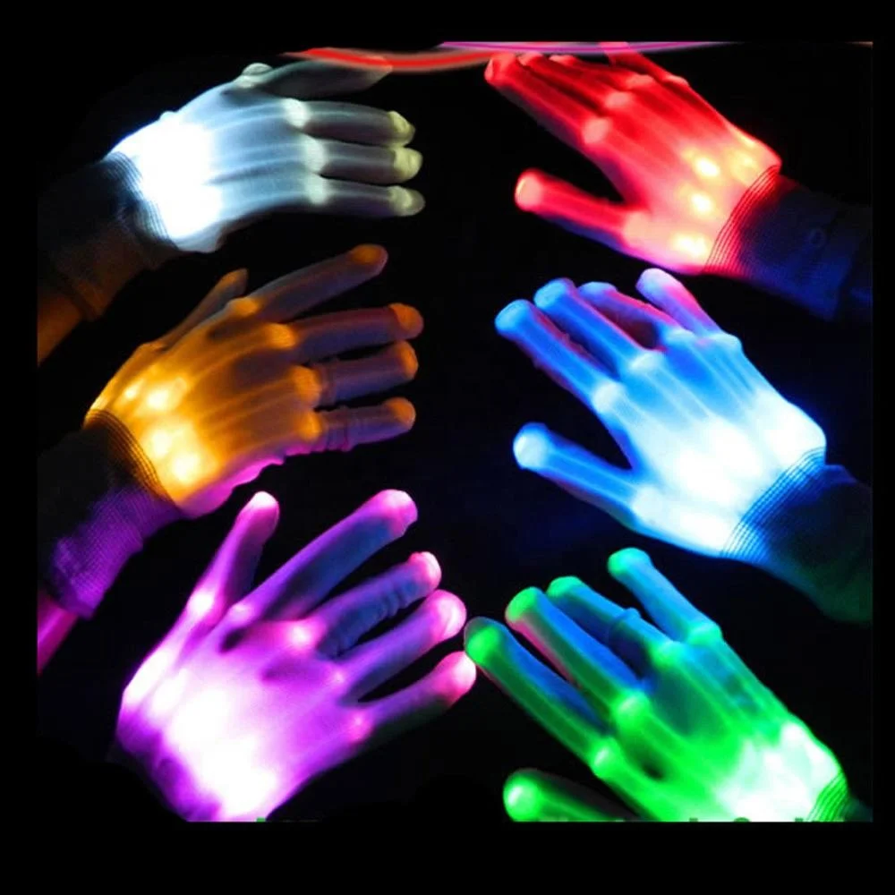 LED Light Gloves Finger Lighting Electro Rave Party Dance Skeleton Halloween 