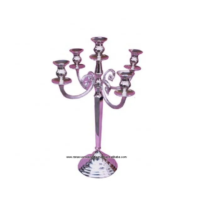 Hot Selling Metal Tall Candelabra With Five Candle In Silver Plated For