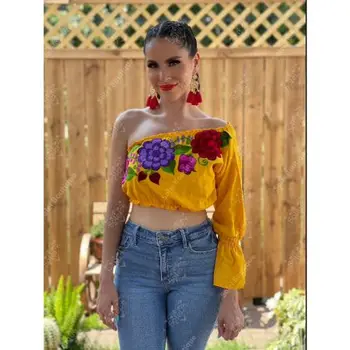 2020 Exclusive women clothing hand embroidery work short sleeves clothes women mexican blouses
