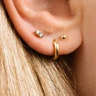 Earrings ROXI 2 Small Zircon S925 Sterling Silver Earrings 16G Flat Back Thread Piercing Cartilage Earrings