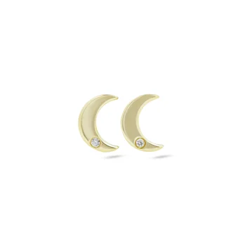 Ethnic Jewelry S Luxury Design Stud Earrings Yellow Gold Diamond Studs Crescent Earring