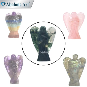 Abalone Art Abstract Attractive Moss Agate Angel Carved Sculpture Selling In Less Cost