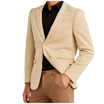 Parties Festivals Wear Cream Plain 4 Way Stretch Blazer Rayon Nylon Stretch Casual Fit Men's Suit Coat Pant 3 Piece Suit 2022