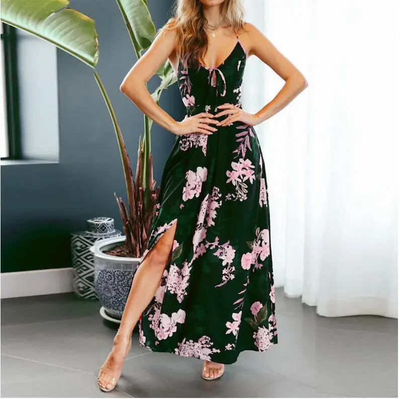 WYTong Women Summer Dresses Casual Dot Printed Sleeveless Belt Beach Elegant Party Cocktail Long Maxi Dress Sundress 