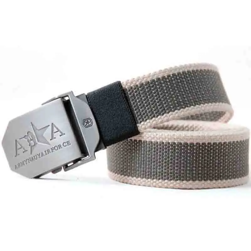 Men's Military Web Belt - Adjustable One Size Cotton Strap and Metal Plaque Buckle