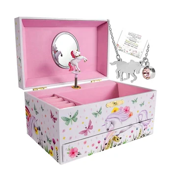 customized small cheap wooden kids jewelry storage box with mirror for girls