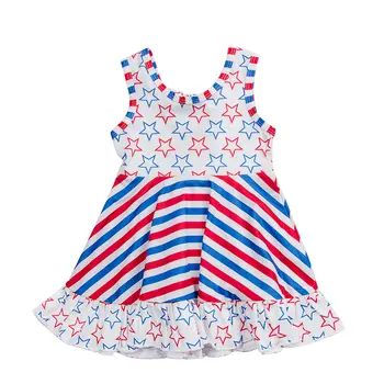 Toddler Girls Summer Boutique 4Th Of July Full Stars Sleeveless Dresses Stitching Girls Dresses Clothes For Children