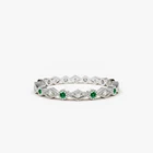 Emerald Unique Natural Emerald Ring 14k Gold Emerald Art Deco Wedding Band Full Eternity Band