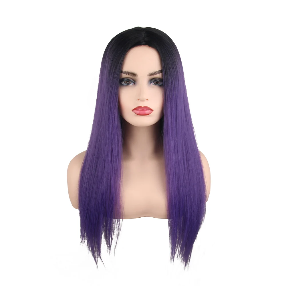 Ombre Wig Long Straight Purple Hair Wigs 2 Tones Dark Roots To Purple  Middle Part Natural Heat Resistant Synthetic Fiber Wig - Buy Ombre Purple  Wig,Long Straight Synthetic Replacement Hair Wig Purple