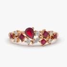Engagement Ring Rings Gemstone Engagement Women Ring 14k 18K Gold Ruby And Diamond Mixed Shape Cluster Ring