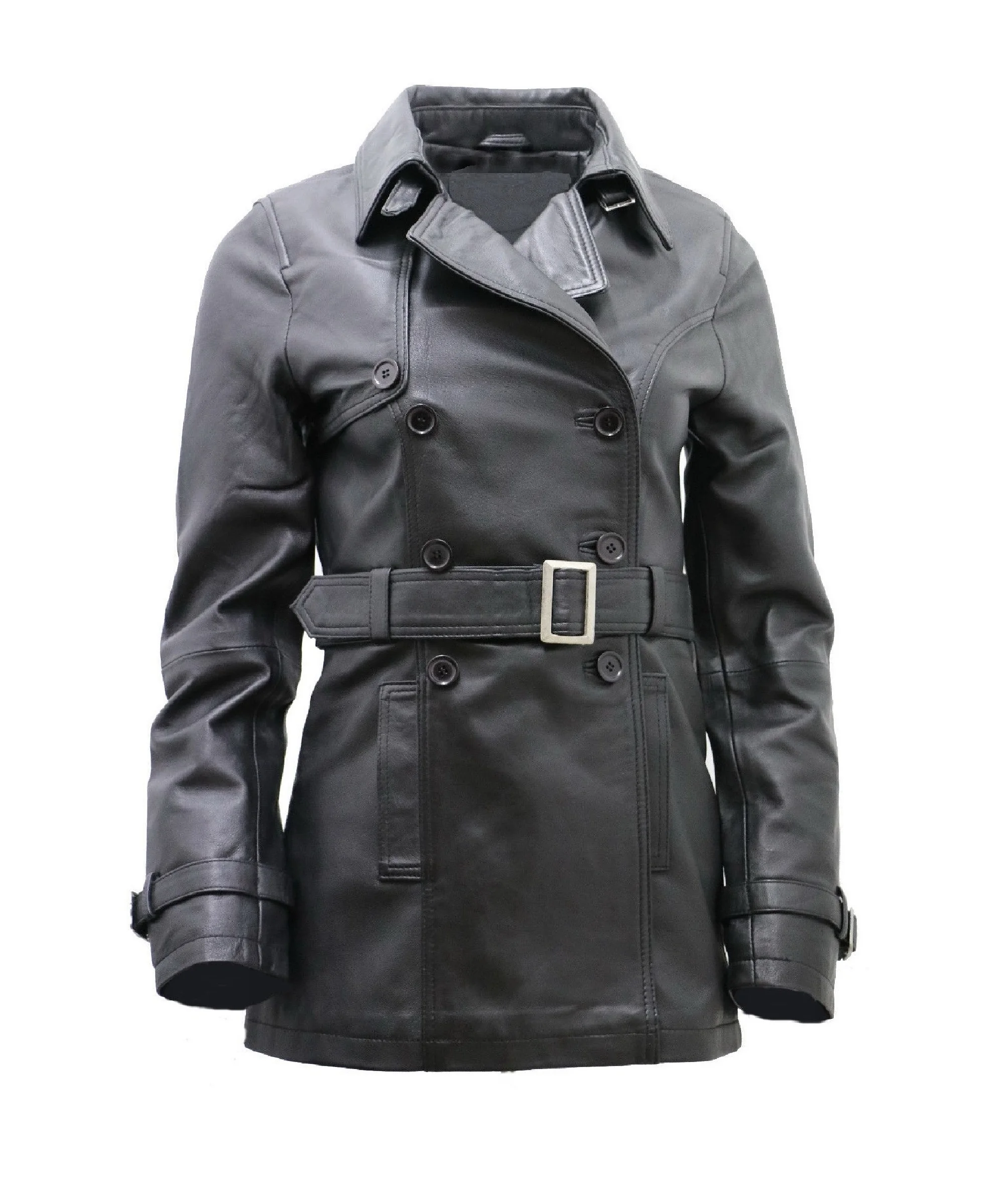 black colour sheep leather buttons & belt closure