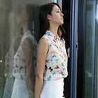 Shirt Silk Fashion Style Sleeveless Shirt For Ladies Silk Printed Blouses Outwear