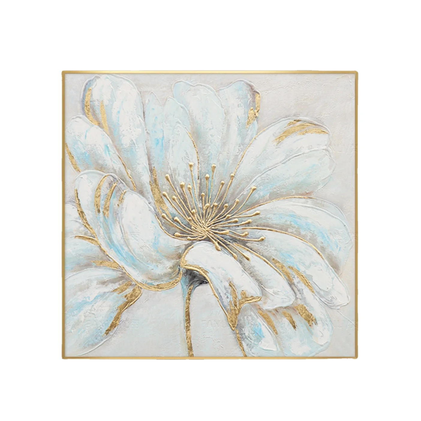White Flower Painting with Gold