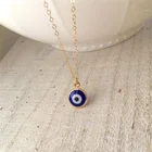 Gold Blue 18K Gold Plated Tiny Evil Eyes Necklace For Women Stainless Steel Blue Evil Eyes Pendant Choker