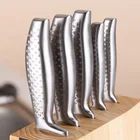 Set 6 Pcs Stainless Steel Hollow Handle Kitchen Knife Set With Pine Magnet Wooden Block