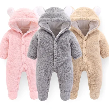 wholesale long sleeve warm autumn winter one piece bodysuit jumpsuit knitted velvet girls boys baby romper clothes with feet