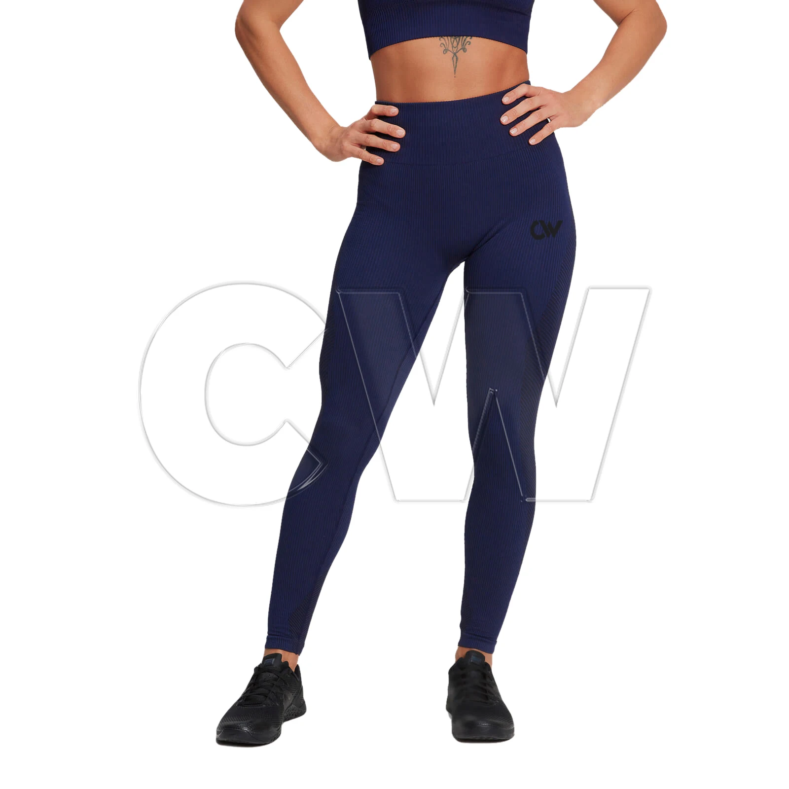 Rise Ribbed Fabric Leggings For Women 