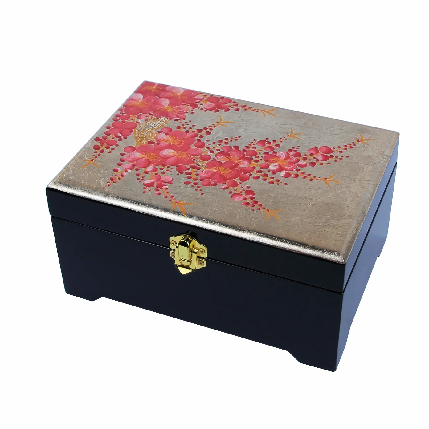 Lacquer Jewelry Wood Box Flowers