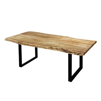 Natural finish vintage industrial live edge table solid acacia wood dining slab