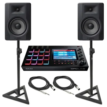 Akai MPC Live With M-Audio BX5 Studio Monitors and Stands