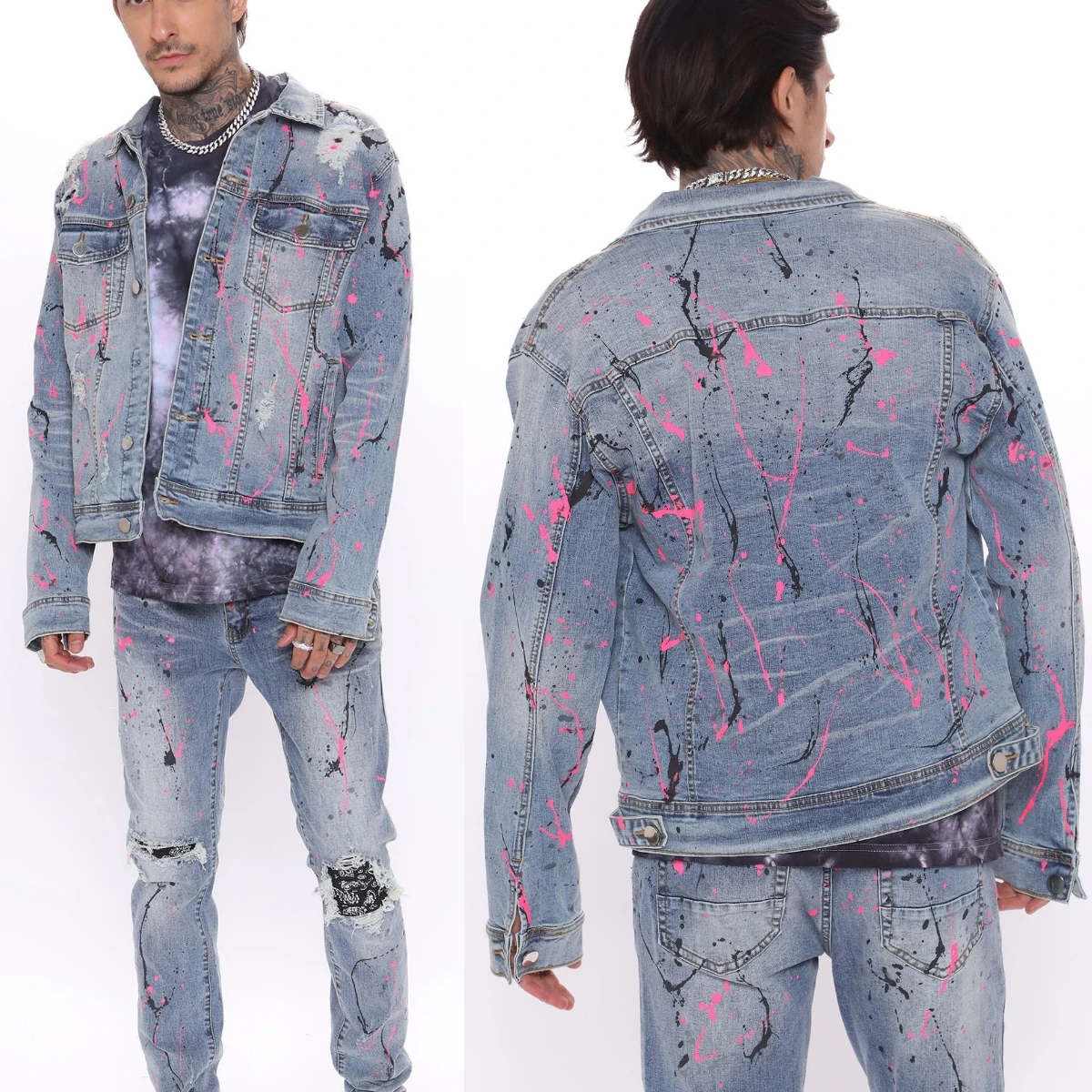 denim paint splatter jacket