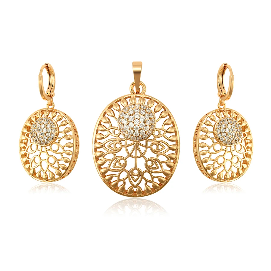 65303 xuping fashion jewelry gold color hollow african style earring and necklace sets for women