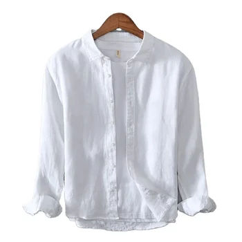 Wholesale Custom Bulk Eco Friendly Natural Men's Button Up Fit Organic White Long Sleeve Casual Mens 100% Boys Linen Hemp Shirts