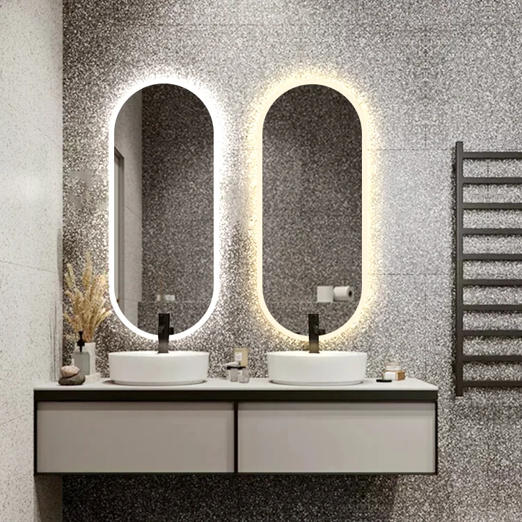 Espejo Retroiluminado LED para Baño Ovalado Espejo De Maquillaje Iluminado Espejo de Vanidad Espejo de Pared con Luces 