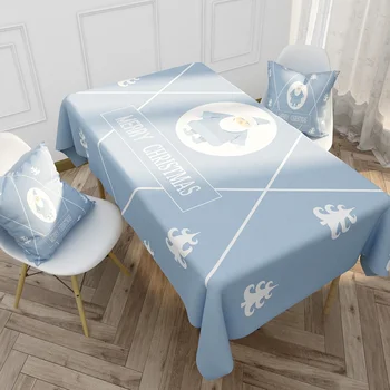 Hot selling Christmas linen tablecloth, Nordic blue elk letter waterproof table cloth