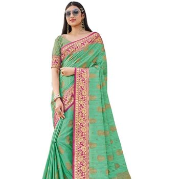 Designer Rama Green Cotton Handloom Weaving Saree With Blouse Piece