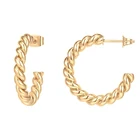 Stainless Hoop Earrings Chunky 14K Gold Stainless Steel Twisted Rope Round Hoop Earrings For Women