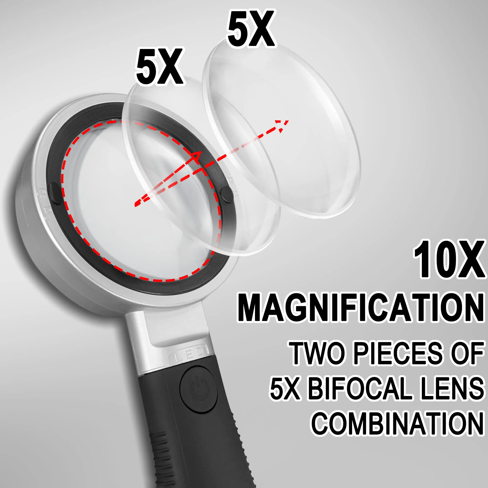 magnify glass led light 10x high power