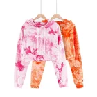Hoodies Topshow Custom New Style Autumn Lady Tie Dyed Letter Printed Pullover Crop Women Hoodies