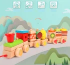 Train Trains Colorful Wooden Toys Stacking Train For Kids Fruit 3 Trains Building Block Kids Toy