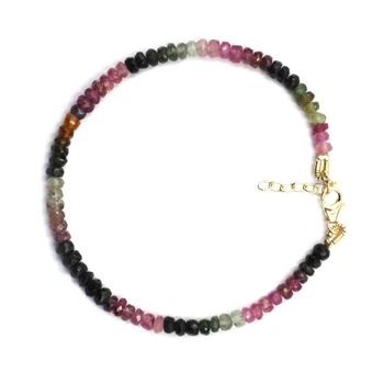 Multi Tourmaline 4 To 5 MM Faceted Rondelle Shape Sterling Silver Gold Plated Adjustable Beads Bracelet