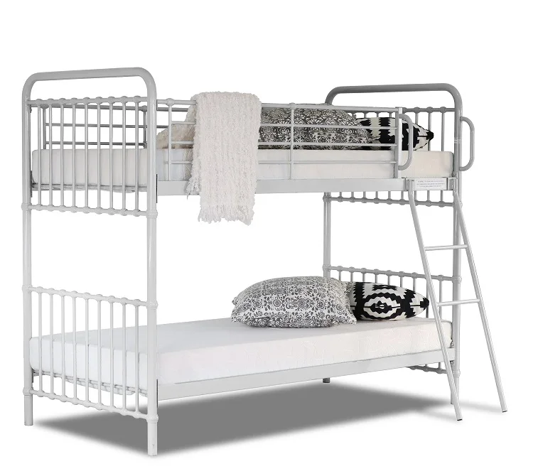 white metal bunk beds